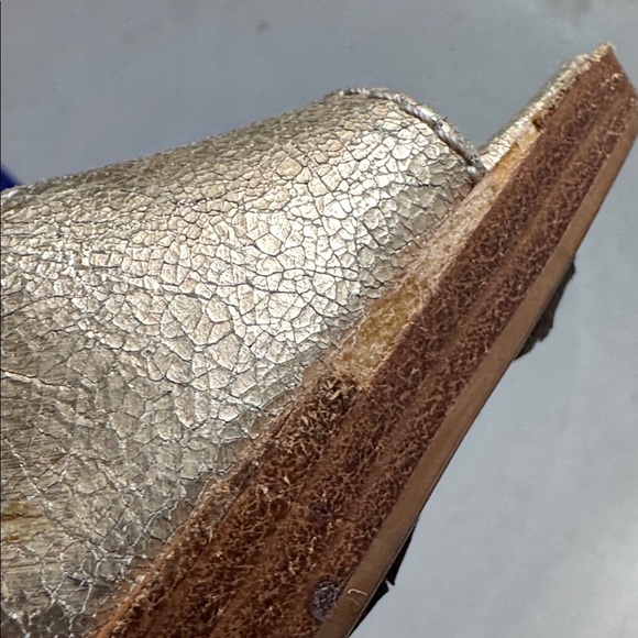 Franco Sarto Gold Leather Slingback Heels stacked heel - Picture 9 of 9